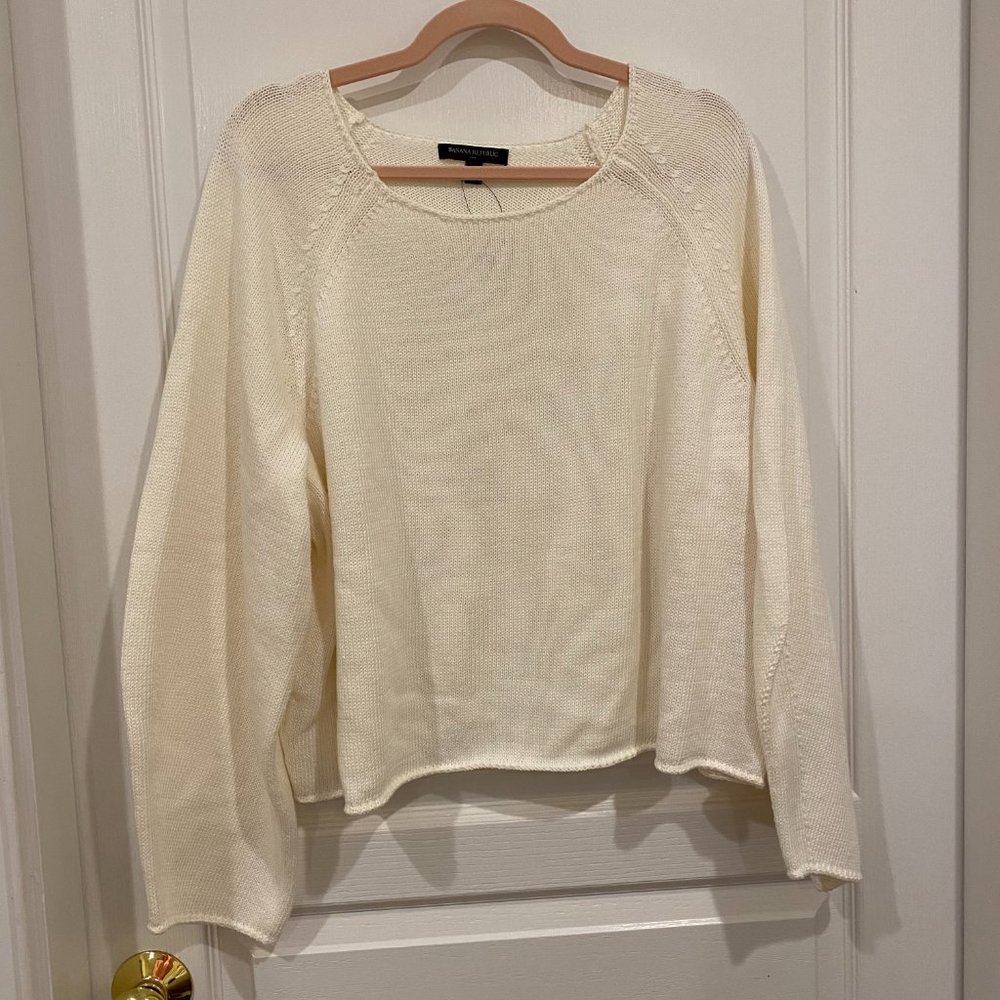Banana Republic Boat Neck Chunky Sweater | White, XL | NWT